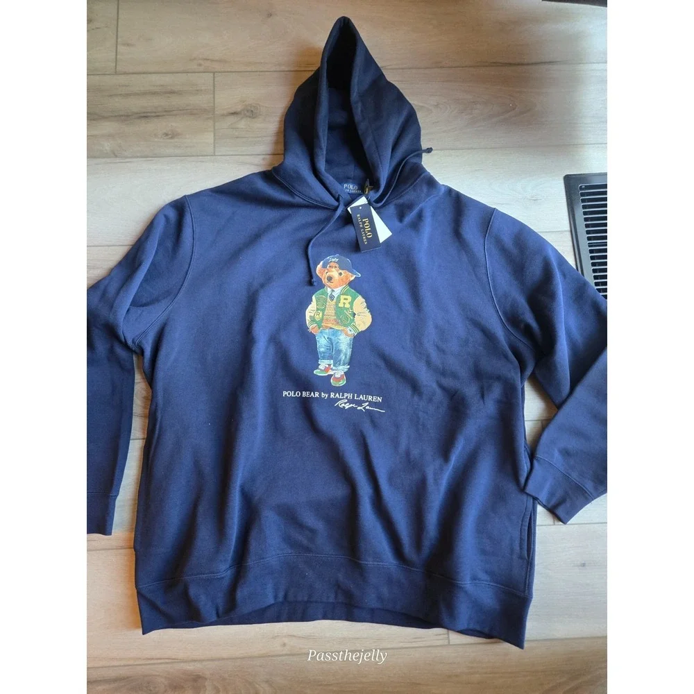 Polo Ralph Lauren Hoodie Mens 3XLT Polo Bear Varsity Letterman Navy Pullover NWT